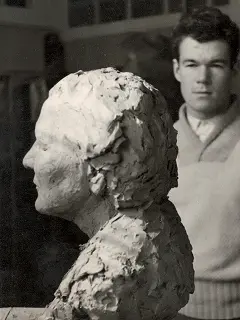 Andrejs Ķiģelis akadēmijā pie darba veidošanā. Ap 1962. gadu.